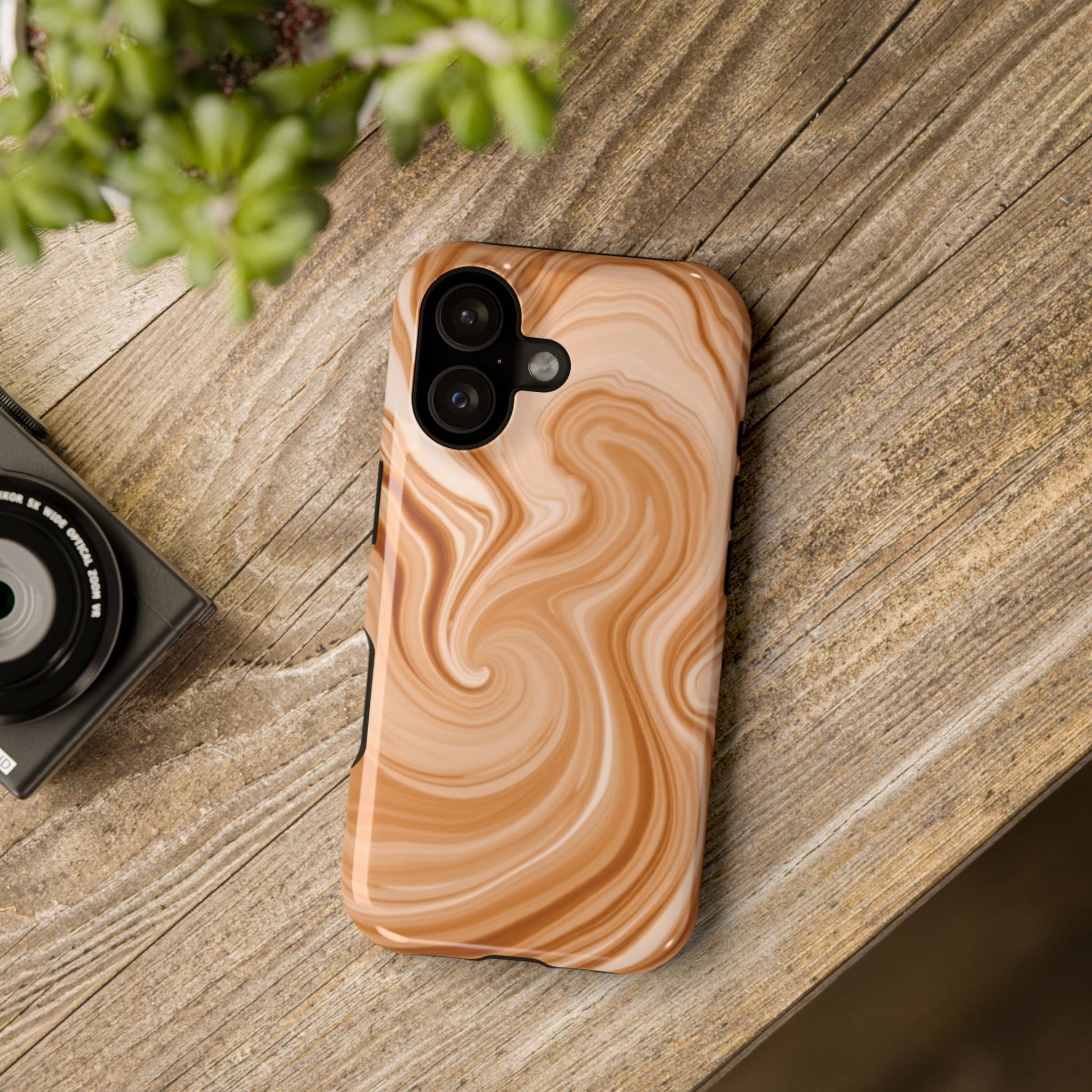 Front view of Impact-Resistant Phone Case in Cream/Sandy Paint Swirl — durable protective cover for smartphones by The Inner Horizon Collective