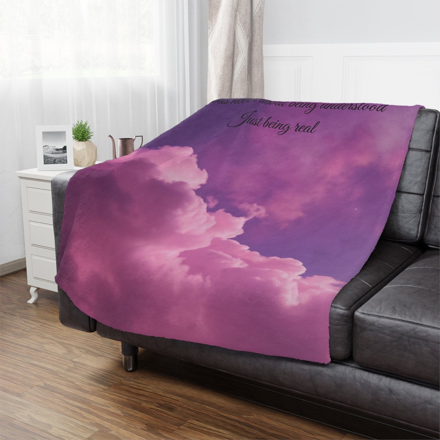 "It Was Never About Being Understood, Just Being Real" Minky Blanket, 50x60 inches on couch — soft plush throw for living room décor by The Inner Horizon Collective