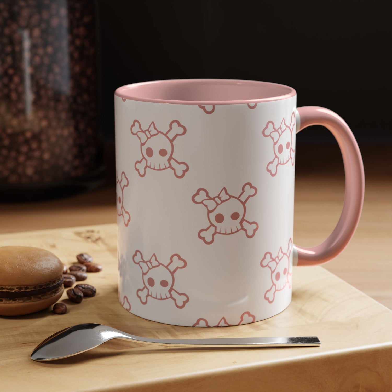 Front view of Pink Skull coffee mug — trendy gothic drinkware, punk skull design, pink accent cup by The Inner Horizon Collective
