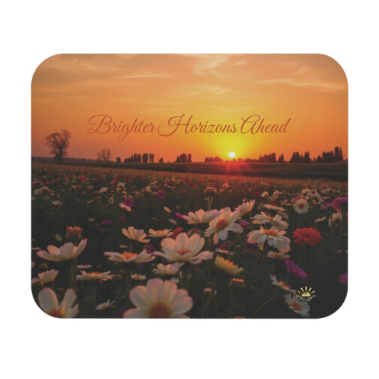 Front view of Rectangle Mouse Pad with Brighter Horizons Ahead Design — motivational desk accessory and office gift by The Inner Horizon Collective