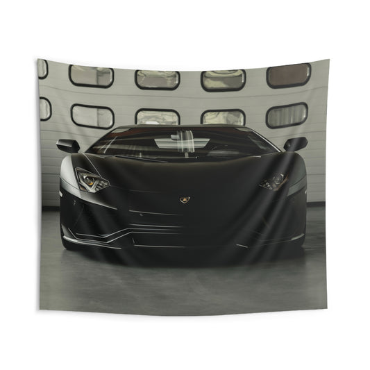 Front view of Sleek Sports Car Wall Tapestry — 104"x88" bold automotive decorative decor by The Inner Horizon Collective