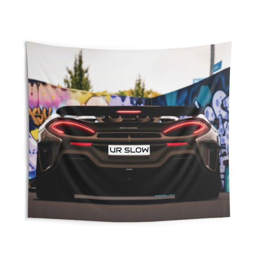 Front view of UR SLOW Car Wall Tapestry — 104"x88" modern automotive decorative decor by The Inner Horizon Collective