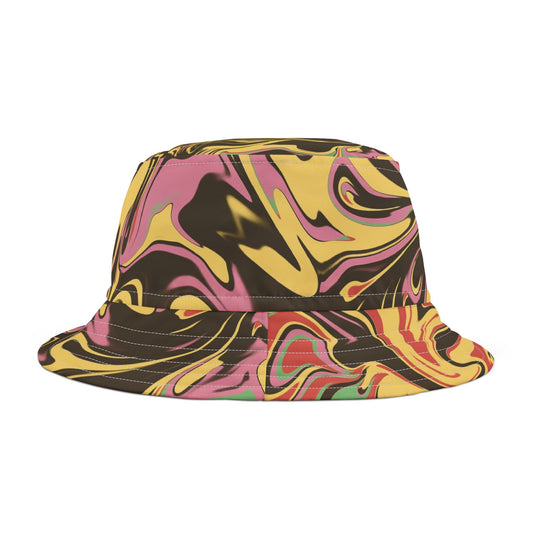 Front of Vibrant Abstract Bucket Hat — multicolor festival bucket hat for summer and beachwear