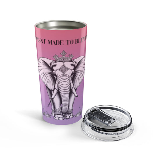 Front view of “Wasn’t Meant To Be” Vibrant Elephant 20oz tumbler — colorful stainless steel travel mug by The Inner Horizon Collective